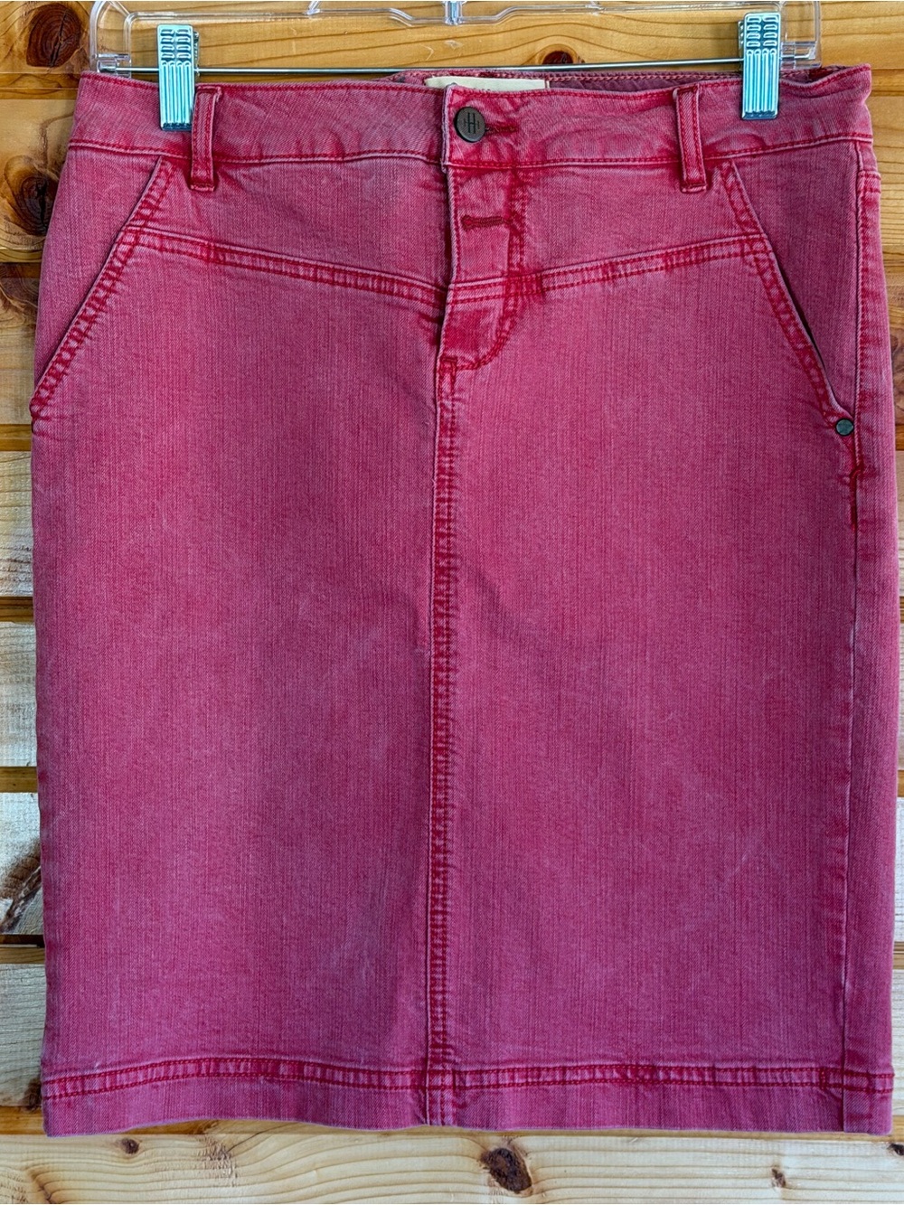 HOLDING HORSES Red Denim Pencil Skirt